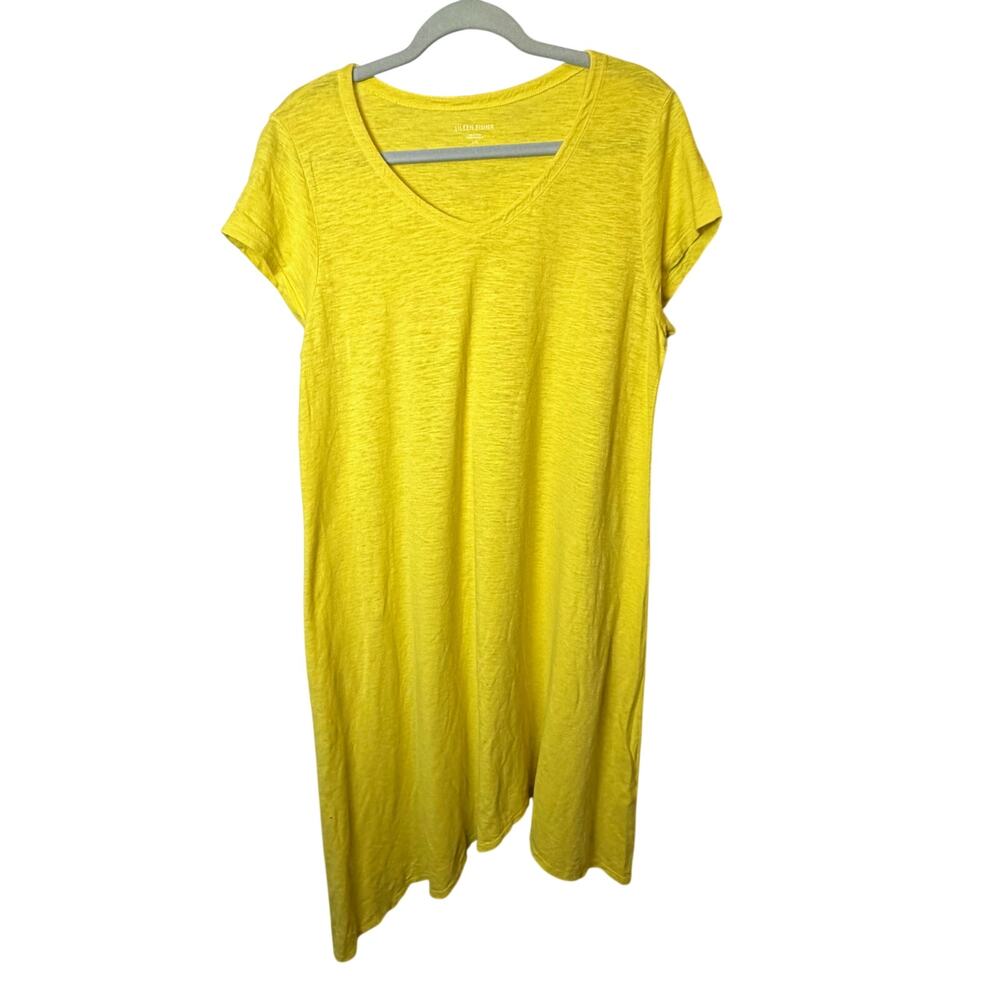 Eileen Fisher Yellow Hemp Organic‎ Cotton Asymmetrical Hem V-Neck Dress Size L